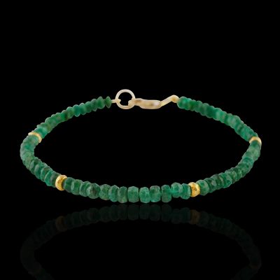 Simple Emerald Bracelet with 18kt Gold Beads & link