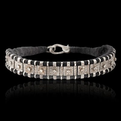 Diamond & Silver Bracelet on Cotton Cord (Men's Edit)