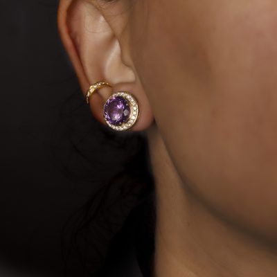 18kt Gold Corundum & Diamond Stud Earrings