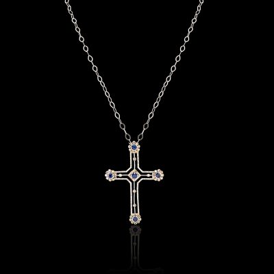 Diamond & Sapphire Cross Pendant/Necklace