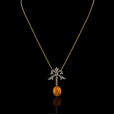 1920's Simple Diamond & Citrine Bow Necklace
