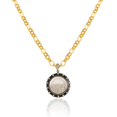Loose Diamond Pendant with Enamel Detail & Knotted Link Chain