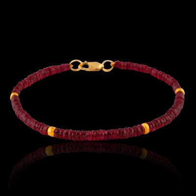 Simple Ruby Bracelet with 18kt Gold Beads & link (Men's Edit)