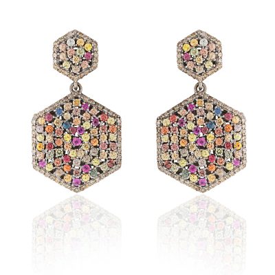 Diamond & Coloured Sapphire Drop Earrings