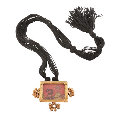 Heritage Black Cord Necklace with Antique Painting Detail