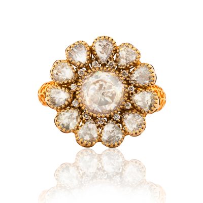 18kt Gold Floral Filigree Diamond Ring