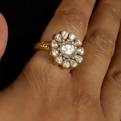 18kt Gold Floral Filigree Diamond Ring