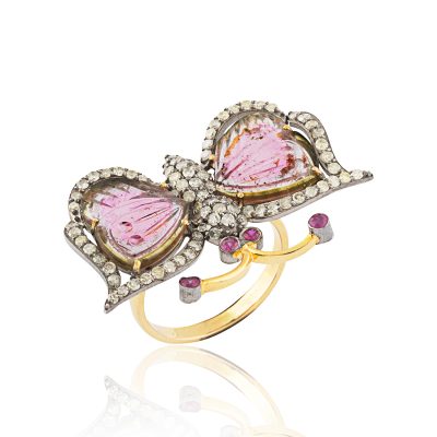Butterfly Tourmaline, Ruby & Diamond Ring