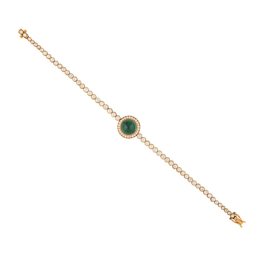 18kt Gold Cabochon Emerald & Diamond Bracelet