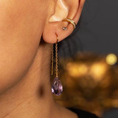 Carved Purple Amethyst Slider Earrings