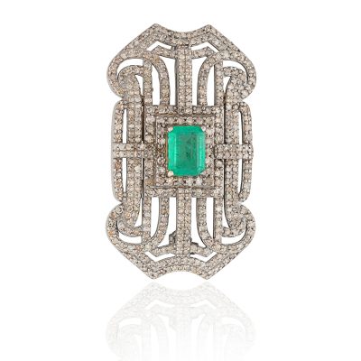 Emerald & Diamond Antique Inspired Brooch
