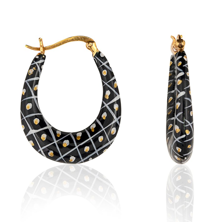 Grid & Dot Blue Enamel Hoop Earrings