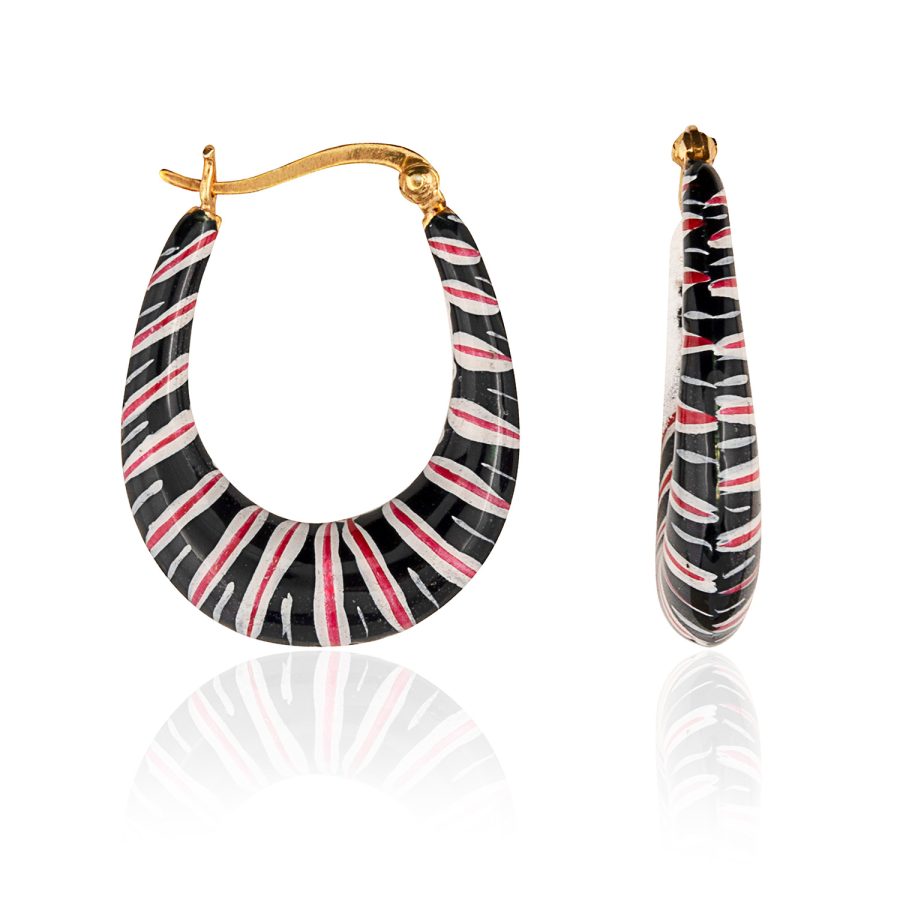 Navy Blue Enamel Chevron Grid Earrings