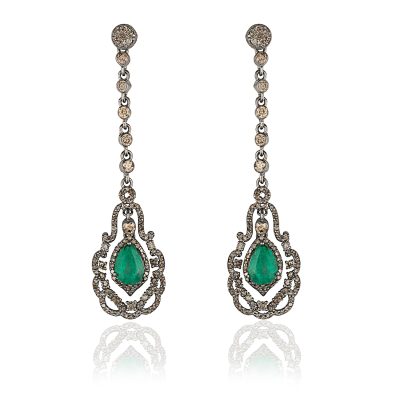 1920's Emerald & Diamond Drop Earrings