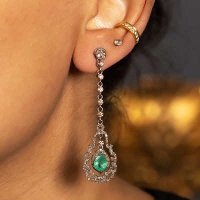1920's Emerald & Diamond Drop Earrings