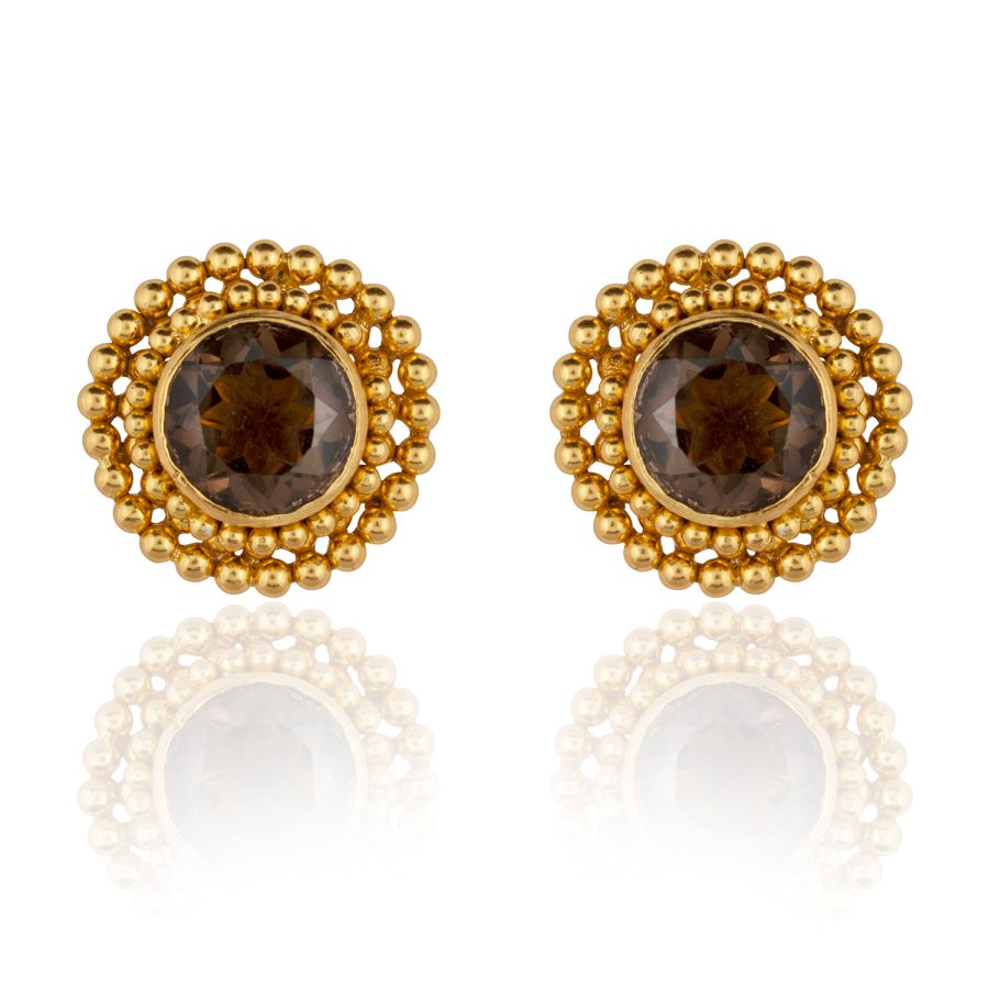 Granulated Smokey Quartz Stud Earrings