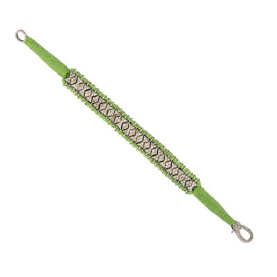 Green Cotton Cord, Silver & Diamond Bracelet