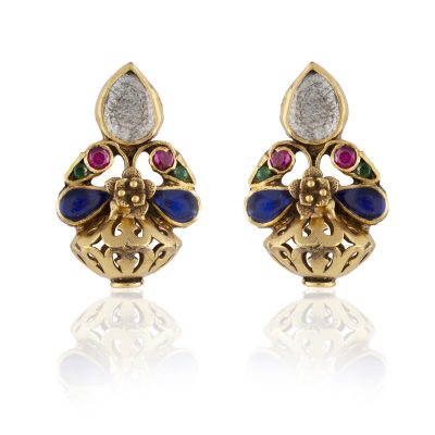 Heritage Crystal & Blue Glass Mughal Motif Earrings