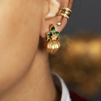 Heritage Green Glass Mughal Motif Earrings