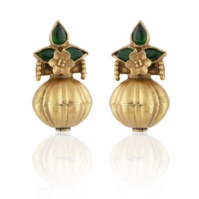 Heritage Green Glass Mughal Motif Earrings