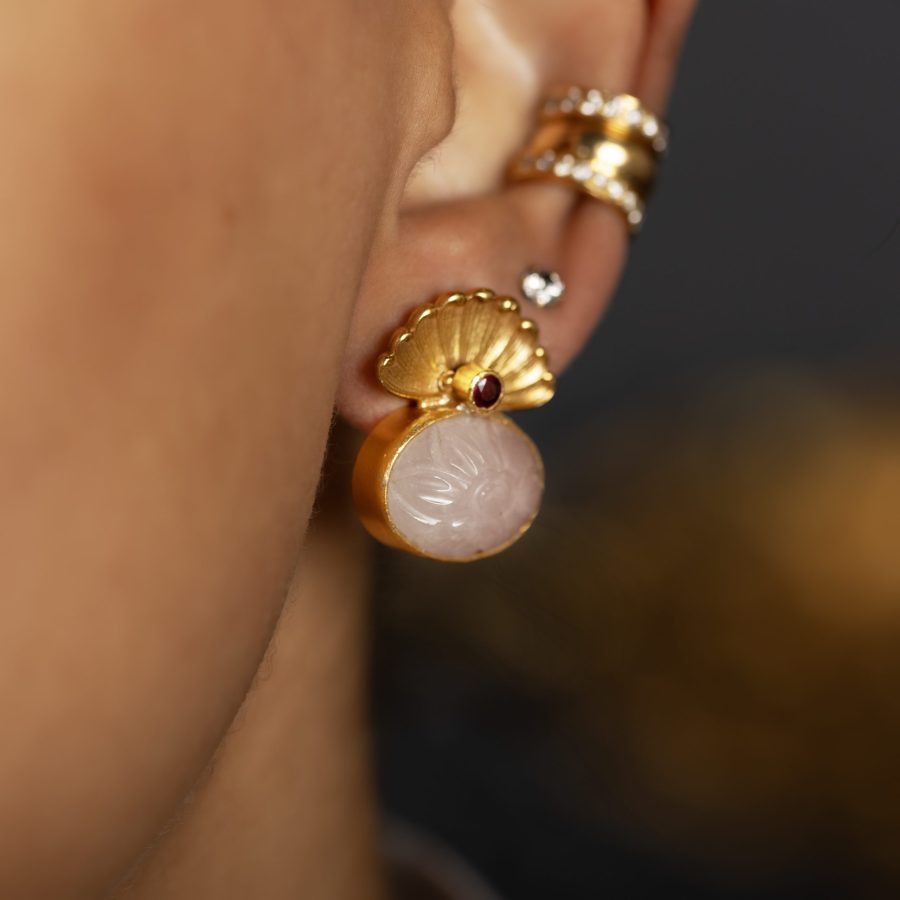 Heritage Protective Snake Head Rose Quartz Earring