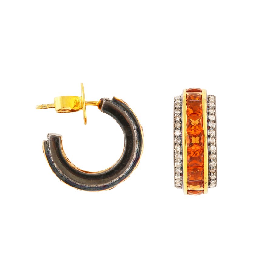 Baguette Citrine & Diamond Hoop Earrings