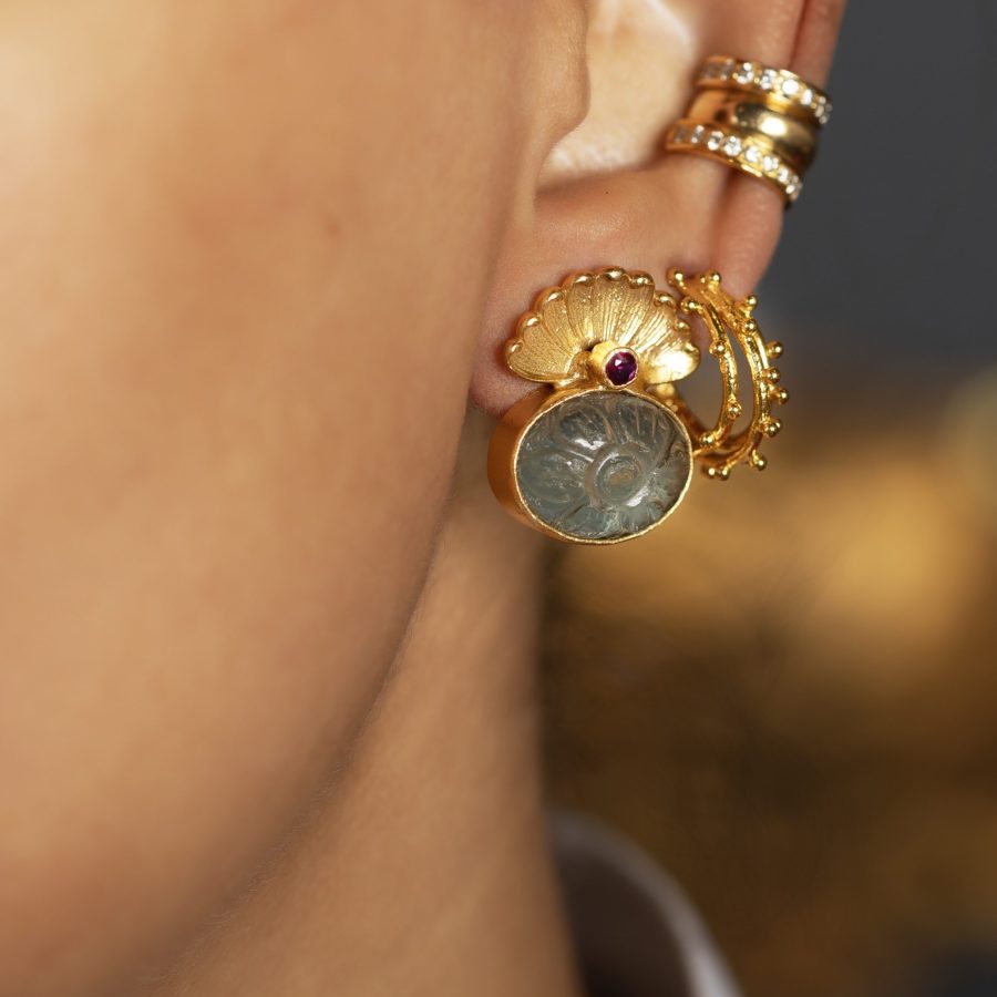 Heritage Protective Snake Head Fluorite Earring
