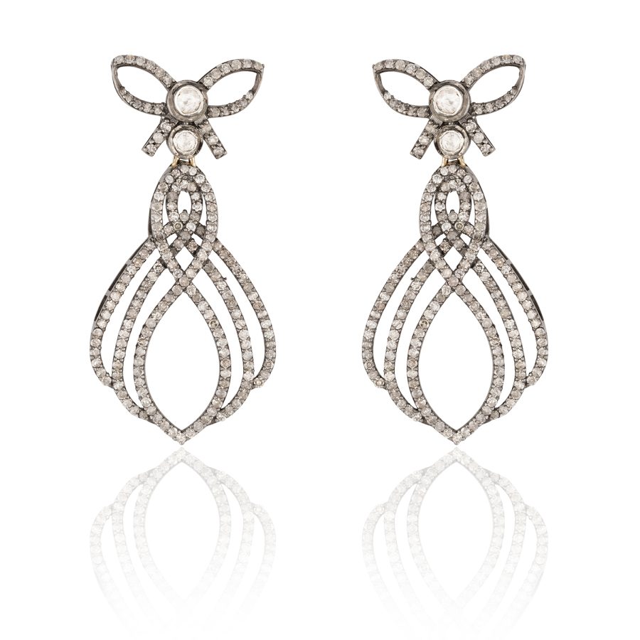 1920's Bow Diamond & Grid Earrings