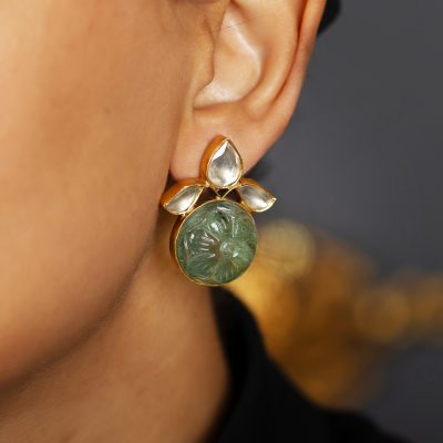 Crystal & Carved Fluorite Earrings
