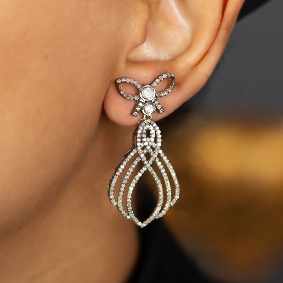 1920's Bow Diamond & Grid Earrings