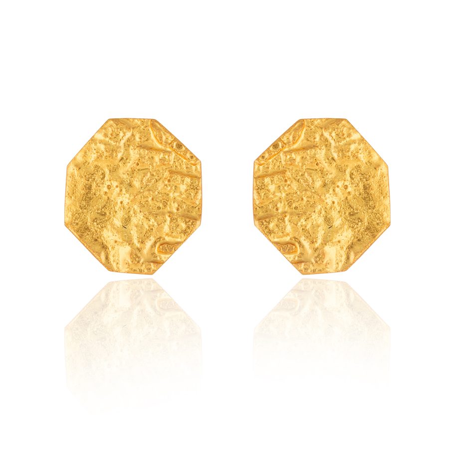 Hammered Gold Hexagon Studs