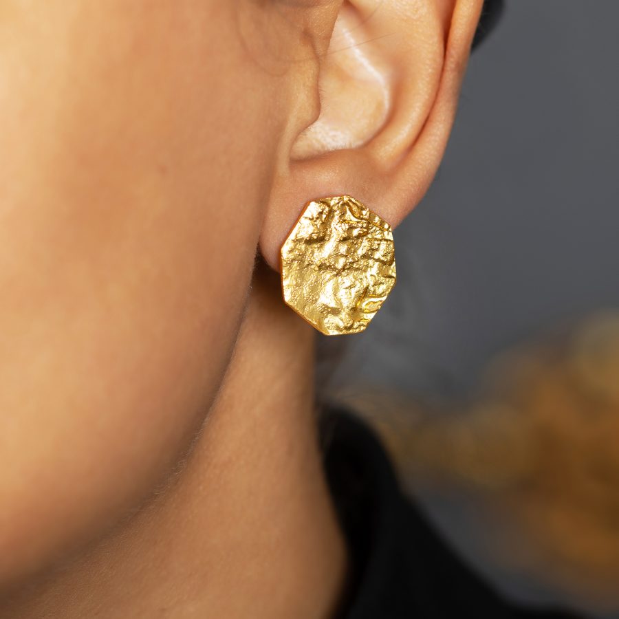 Hammered Gold Hexagon Studs