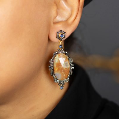 Jasper, Tanzanite & Diamond Drop Earrings