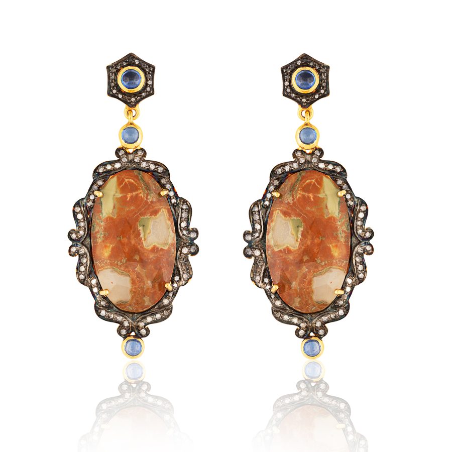 Jasper, Tanzanite & Diamond Drop Earrings