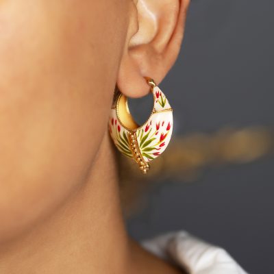 Leaf & Floral Enamel Hoop Earrings