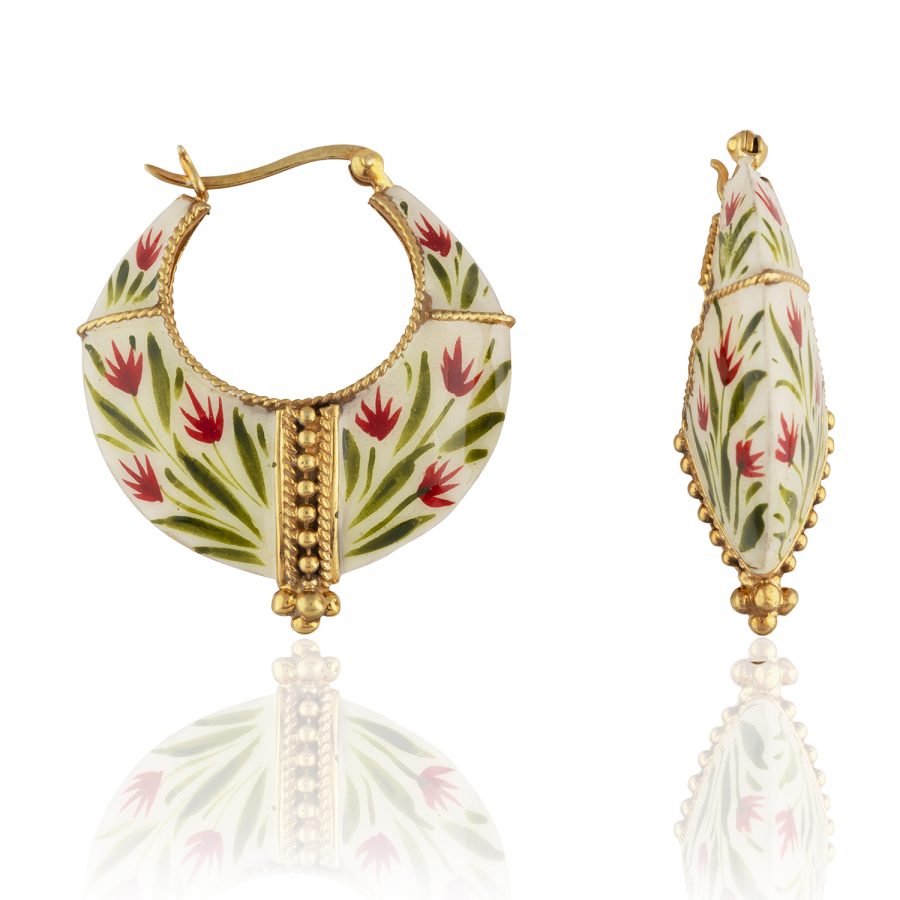 Leaf & Floral Enamel Hoop Earrings