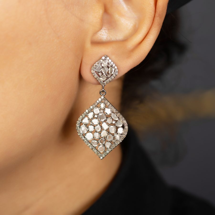 Sliced Diamond Tear Drop Earrings