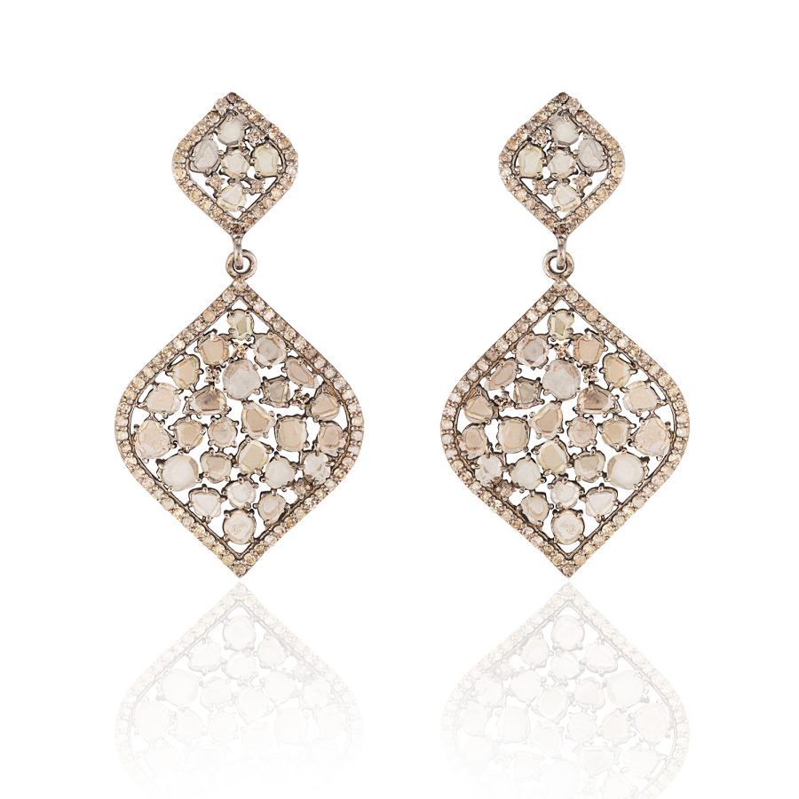 Sliced Diamond Tear Drop Earrings