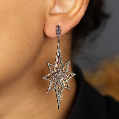 Star Diamond & Ruby Drop Earrings