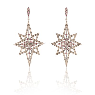 Star Diamond & Ruby Drop Earrings
