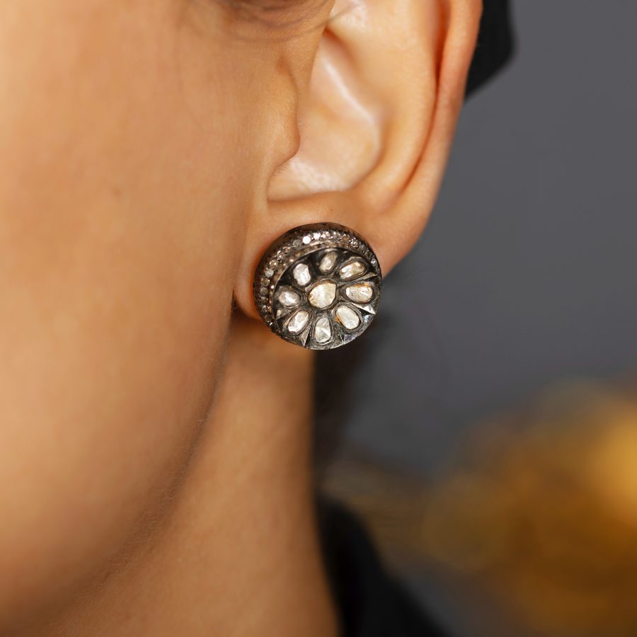 Mandala Uncut Diamond Stud Earrings - Image 2