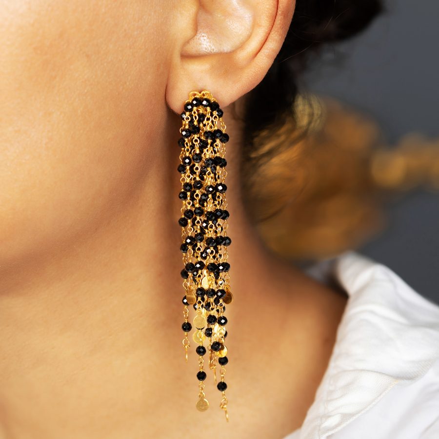 Black Spinel Waterfall Drop Earrings