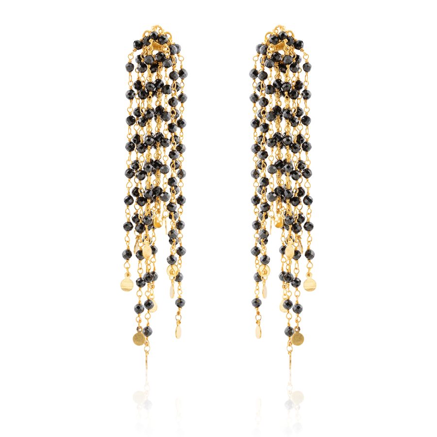 Black Spinel Waterfall Drop Earrings