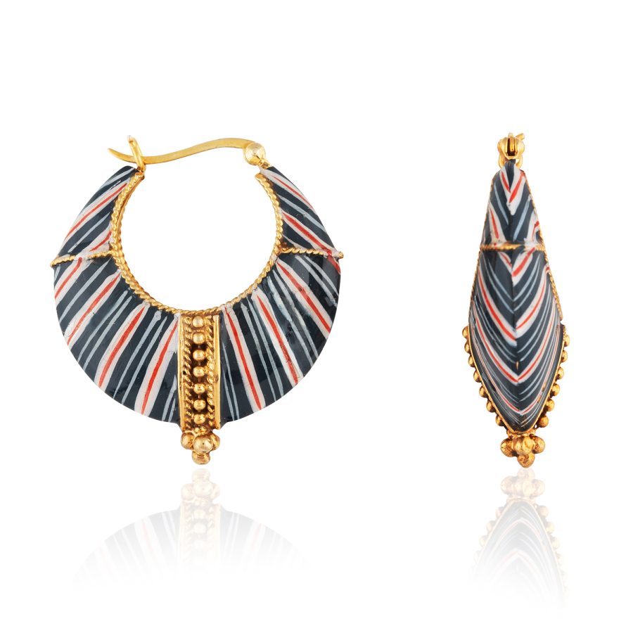 Chevron Blue & Red Enamel Hoop Earrings