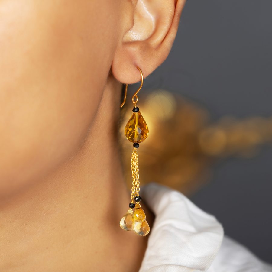 Citrine & Black Spinel Earrings