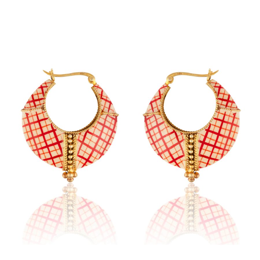 Heritage Gingham Enamel Hoop Earrings