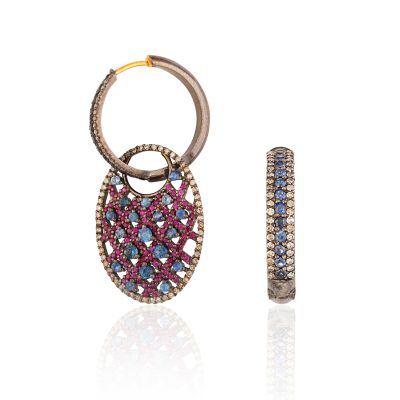 Detachable Sapphire, Ruby & Diamond Hoop Earrings