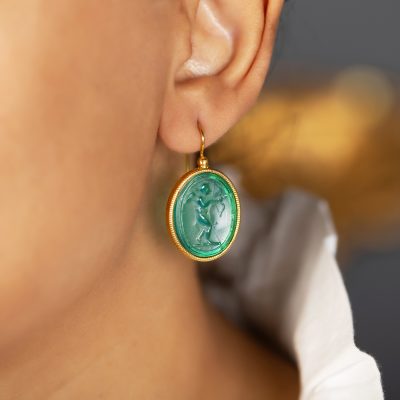 Heritage Green Intaglio Drop Earrings