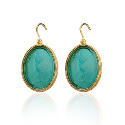 Heritage Green Intaglio Drop Earrings