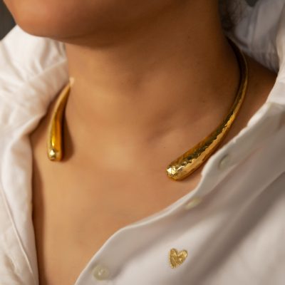 Simple Collar Hammered Brass Necklace